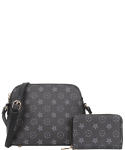 2in1 Printed Crossbody Bag with Wallet Set LY-8232-A BLACK